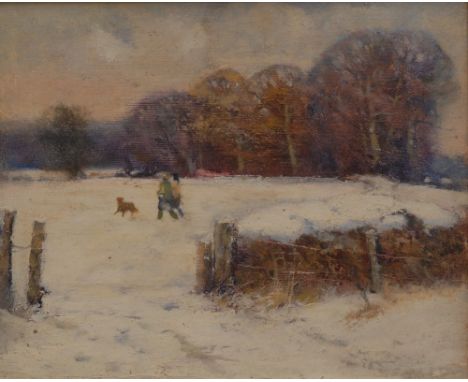 English School (20th century)A Winter Walkoil on panel, 22cm x 28cm 