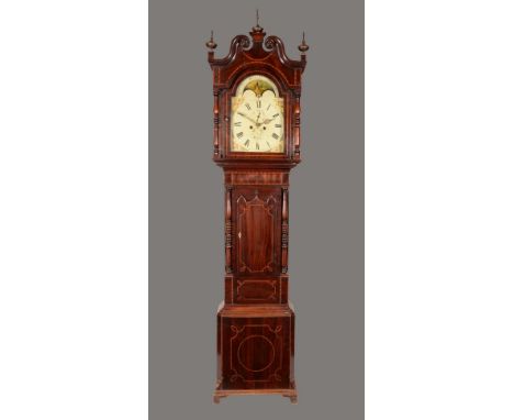 A William IV mahogany longcase clock, 33cm arched painted dial inscribed Thomas & Co, Derby, Roman numerals, moonphase to arc