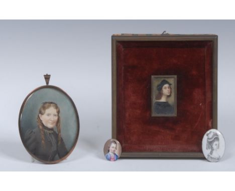 Continental School (19th century), portrait miniature, Self-portrait, after Raphael, bust-length, wearing typical Renaissance