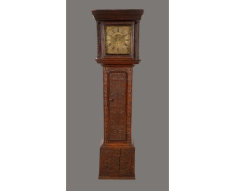 A George II/early George III longcase clock, 28.5cm square brass dial inscribed W.M. Porthouse, Penrith, Roman and Arabic num