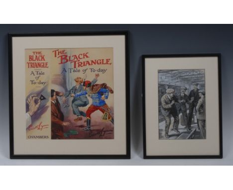 J R Burgess (early 20th century)Book Illustration, The Black Triangle by Escott Lynnmonogrammed, titled and dated 26, waterco