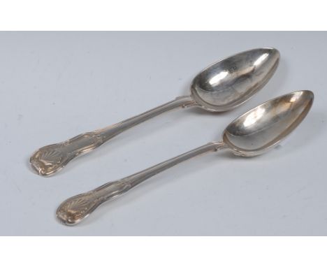 Paul Storr - a pair of George III silver Hourglass pattern serving spoons, 22.5cm long, London 1812, 6oz 
