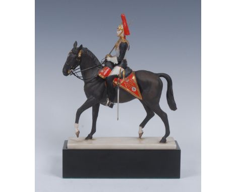 A Royal Worcester figural group, The Royal Horse Guards (The Blues), modelled by Doris Lindner, on wooden plinth,  21.5cm hig