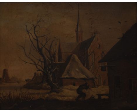 Dutch School (early 18th century)Chopping Wood For Winter oil on mahogany panel, 21cm x 25cm 