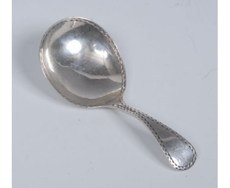 An Edwardian Britannia standard silver caddy spoon, of George III design, bright-cut borders, 8.5cm long, Levi & Salaman, Bir