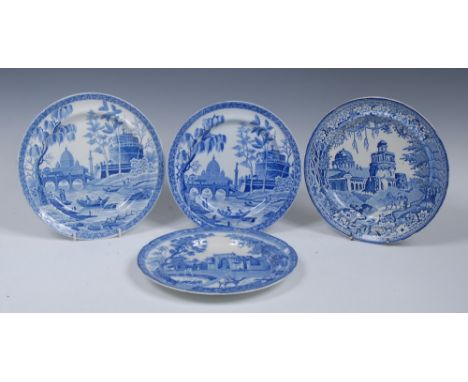 A Spode Rome/Tiber pattern circular plate, printed in blue with bridge, column and domed building, 24.5cm diam, impressed mar