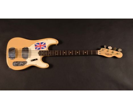 A Shaftesbury short scale electric bass guitar, telecaster style buttercream finish, c1970, Serial no. 1764, Rose-Morris labe