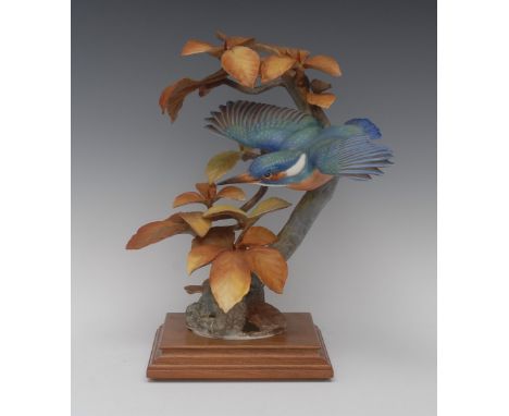 A Royal Worcester model, Kingfisher and Autumn Beech, modelled by Dorothy Doughty, 32cm high, printed crown and circle mark, 