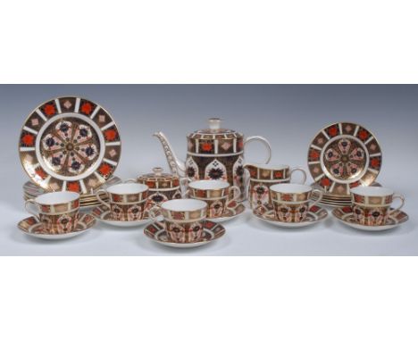 A Royal Crown Derby 1128 pattern coffee service, for six,  comprising coffee pot, cups, saucers, dessert plates, sucrier and 