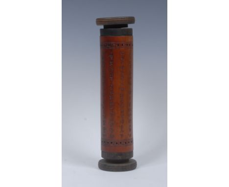 A Chinese bamboo incense stick holder, carved with characters and verse, 23.5cm high