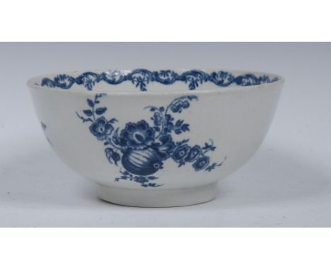 A Worcester Fruit and Wreath pattern bowl, decorated in underglaze blue with fruit and foliage, 15.5cm diam, crescent mark, c