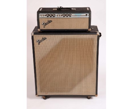 A Fender Bassman 50 amplifier and speaker cabinet, serial numbers A84760 and 18074, silver grey grillcloth, spare valves, own