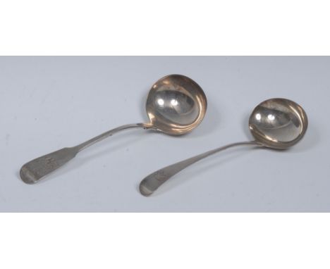 A George III Irish silver sauce ladle, Samuel Neville, Dublin 1817; another, Peter, Ann & William Bateman, London 1805, 2.92o