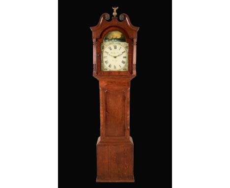 A William IV oak and mahogany longcase clock, 31cm enamel dial inscribed Shepperley & Pearce, Nottingham, Roman numerals, the