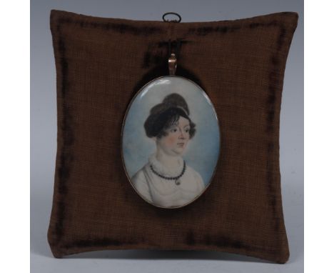 English School (early 19th century), a double-sided portrait miniature, of two sisters, bust length one wearing a lace cap wi