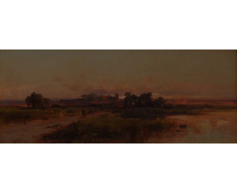 Guido Agostini (fl. 1873-1898)Returning By Sunset signed, oil on panel, 11cm x 26cm
