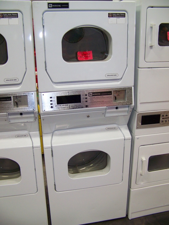 MAYTAG STACKED WASHER/DRYER COIN OP MLE23PDAYW; Item is in used condition. Evidence of wear and