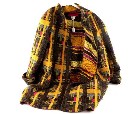 Christian Lacroix brightly patterned quilted blanket Coat.    Good wearable condition, minor wear to neck and due to nature o