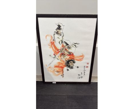 Chinese Brush Painting of Sword-Wielding Warrior