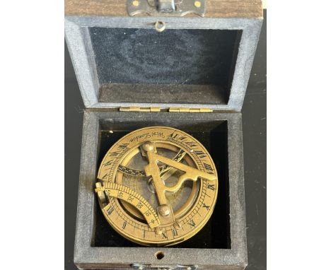 Boxed brass sundial compass 
