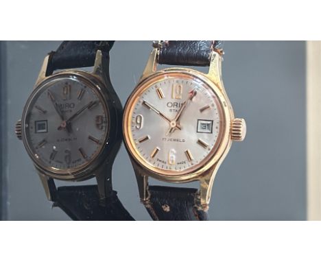 Ladies Oris star wristwatch with date app at 3 o clock, manual wind movement currently ticking & keeping good time with leath