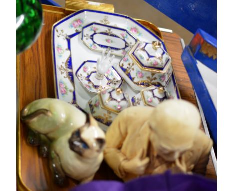 TRAY CONTAINING NORITAKE TEAWARE, BUST ORNAMENT &amp; BESWICK CAT ORNAMENT  