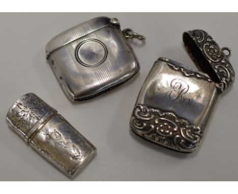 2 STERLING SILVER VESTA CASES, TOGETHER WITH A STERLING SILVER MATCH HOLDER  