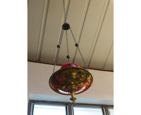 A 19th Century brass and red glass Sanctuary lamp    