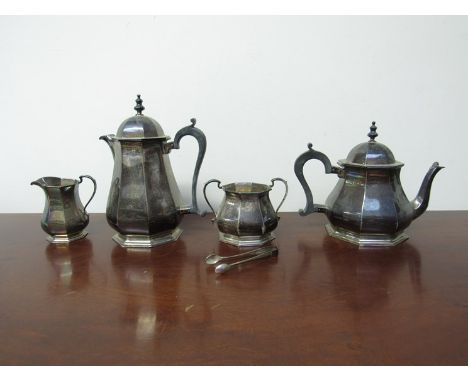A Roberts & Belk silver four piece tea service, Sheffield 1929, treen handled, 1763g