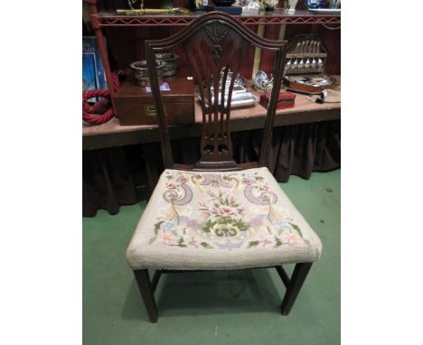 A George III mahogany wheat-ear back dining chair with tapestry seat