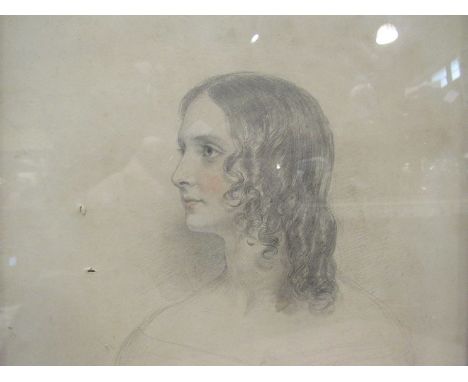 A horse print No. 18 of 20 printed and a pencil portrait of a young girl, framed and glazed