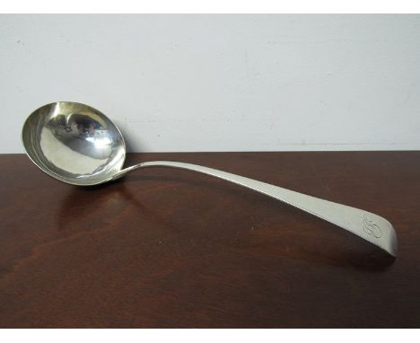 A Georgian silver ladle, London 1807, monogrammed handle, 170g