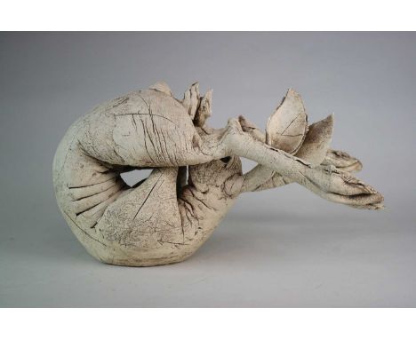 Pair of 20th Century ceramic sculptures of rolled Hares, indistinct signature verso, measurements 23 x 43 x 24 cm (2)Conditio