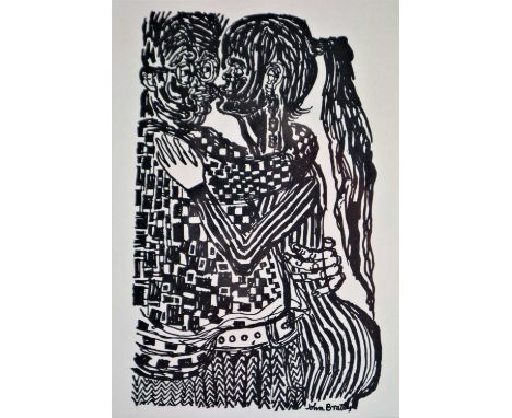 John Bratby (British 1928-1992) Embracing Couple, illustration for 1960 publication Breakdown, signed lower right, measuremen