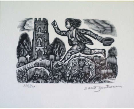 David Gentleman (b.1930) Skipping O'er the Graves, woodcut, signed lower right, numbered 386/500, measurements 5.7 x 8.5 cm, 