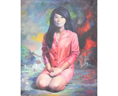 Angel Salamanca Ortega (Spanish 20th Century) Portrait Lady Kneeling, signed and dated 1969 lower right, oil on canvas, measu