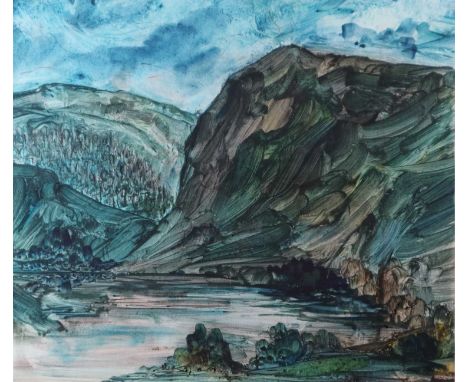 Allen Freer (British b.1926) Lake District, signed verso, mixed media, oil and ink, measurements 27.5 x 31.5 cm, frame 44 x 4