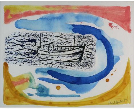 Ian Dunlop (British b.1945) Fishing Boat, signed lower right, watercolour, measurements 22 x 27.5 xm, frame 38.5 x 44.5 cm