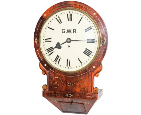 Great Western Railway 12 inch dial Rosewood cased fusee drop dial clock circa 1850. The quality English fusee movement in ful