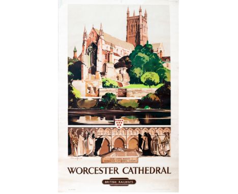 Poster BR WORCESTER CATHEDRAL by Claude Buckle. Double Royal 25in x 40in, published by the London Midland Region in 1948 and 
