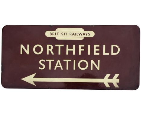 BR(W) Station Direction Sign with British Railways Totem at top NORTHFIELD STATION and left facing arrow, 28in x 13in. Excell
