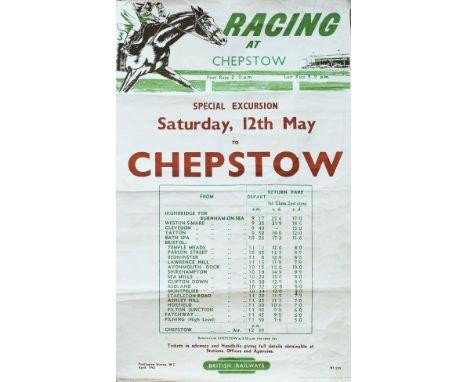 Poster BR RACING AT CHEPSTOW 1962. Timetable below image FROM HIGHBRIDGE FOR BURNHAM ON SEA etc. Double Royal 25in x 40in. Pu