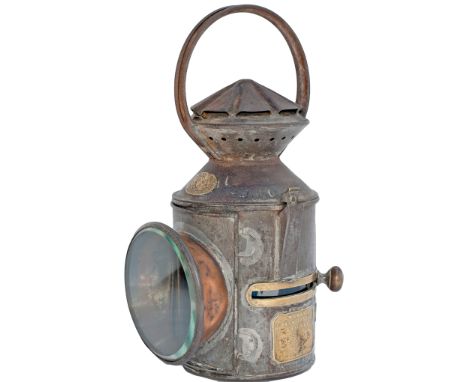 GER 3 aspect sliding knob handlamp, stamped in the reducing cone GER S.J.BOX SLEAFORD and brass plated on the side LONDON AND