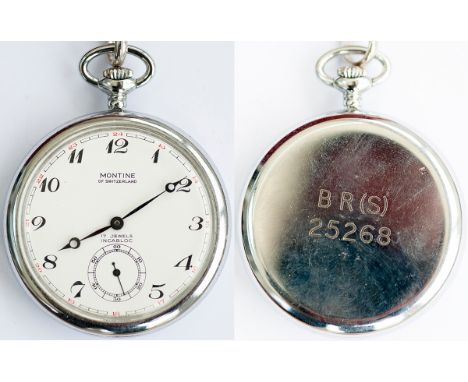 BR(S) nickel chromed cased pocket watch by Montine of Switzerland. The 17 jewel  INCABLOC movement is in good clean working c