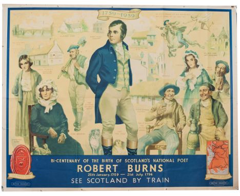 Poster BR ROBERT BURNS Bi-centenary of the birth of Scotland's National Poet by W Nicolson. Quad Royal 40in x 50in. Published