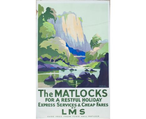 Poster LMS THE MATLOCKS FOR A RESTFUL HOLIDAY by George Ayling. Double Royal 25in x 40in issued around 1925 and printed by Be