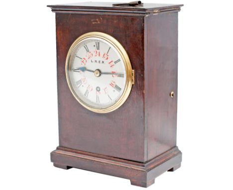 London &amp; North Eastern Railway clock mahogany cased fusee bracket clock. The 5in silvered dial is lettered LNER and has t