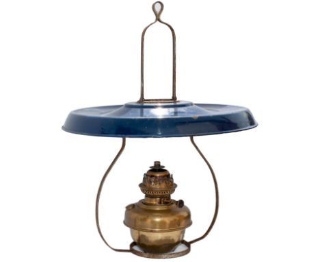 GWR signal box hanging lamp, complete with shade, hoop, reservoir and burner.