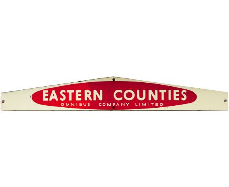 Enamel bus poster board heading EASTERN COUNTIES OMNIBUS COMPANY LIMITED, cream and red enamel. Measures 22.5in x 3.25in and 