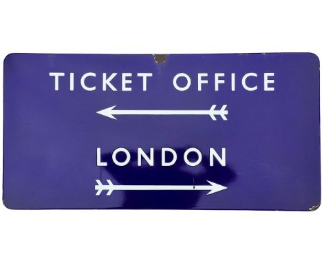 BR(E) enamel FF 36in x 18in TICKET OFFICE / LONDON platform sign. The sign was found in Peterborough and almost certainly com